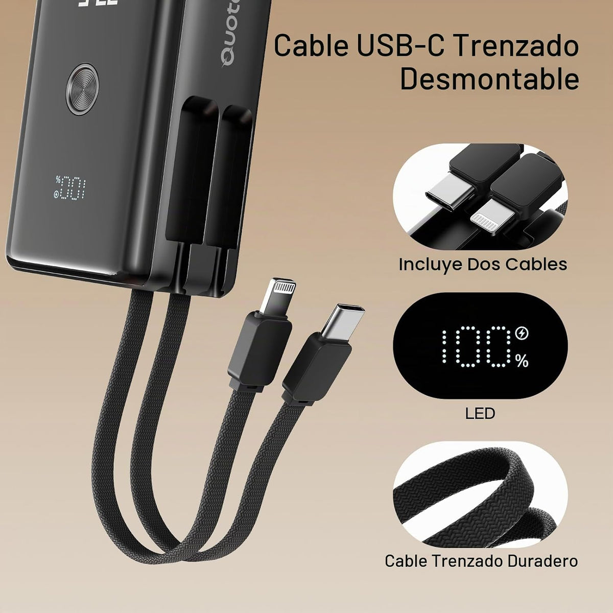Cargador portátil de nanotecnología 10000mAh con 2 cables incorpora...