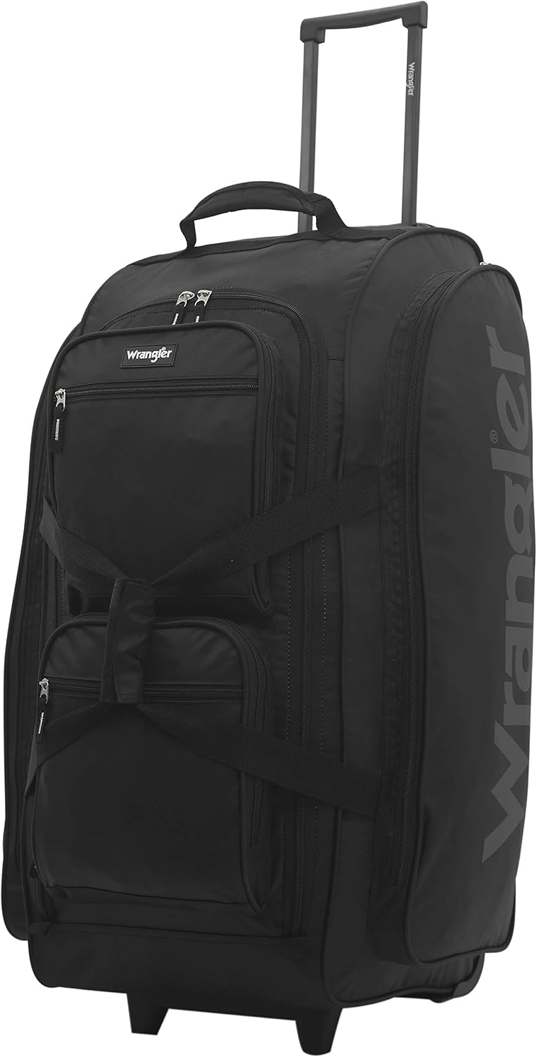 Wrangler Wesley - Bolsa de viaje con ruedas, Negro, Grande, 30 pulg.