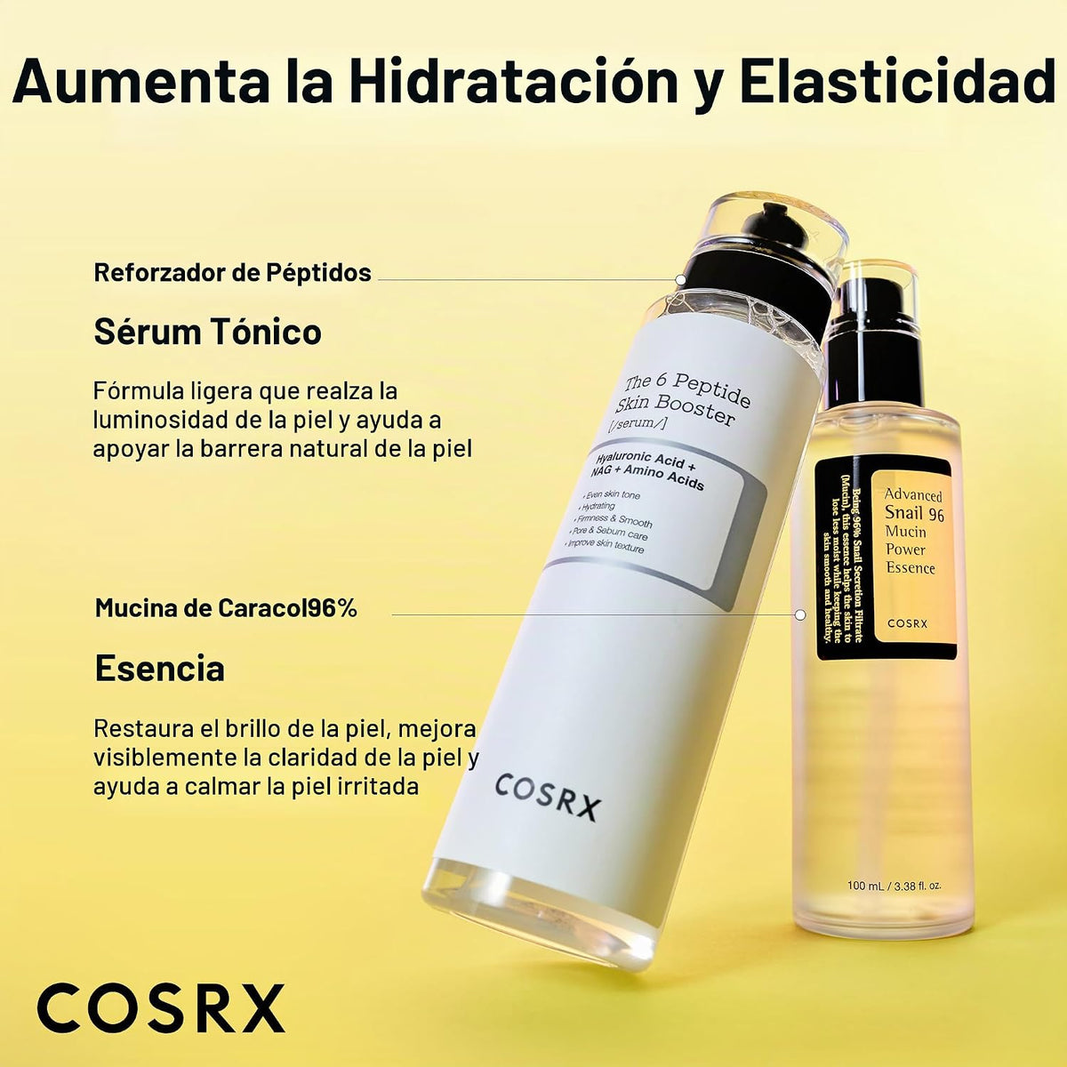 COSRX Snail Mucin - Juego de refuerzo de péptidos al 96%, set de re...