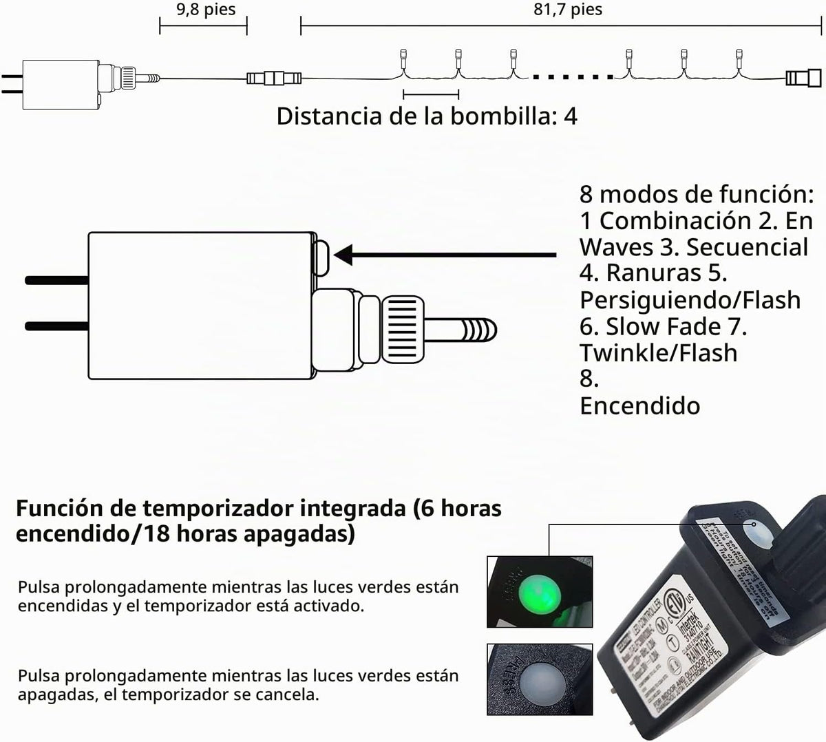 JMEXSUSS 250 luces LED de Navidad verdes, luces de Halloween de 91....