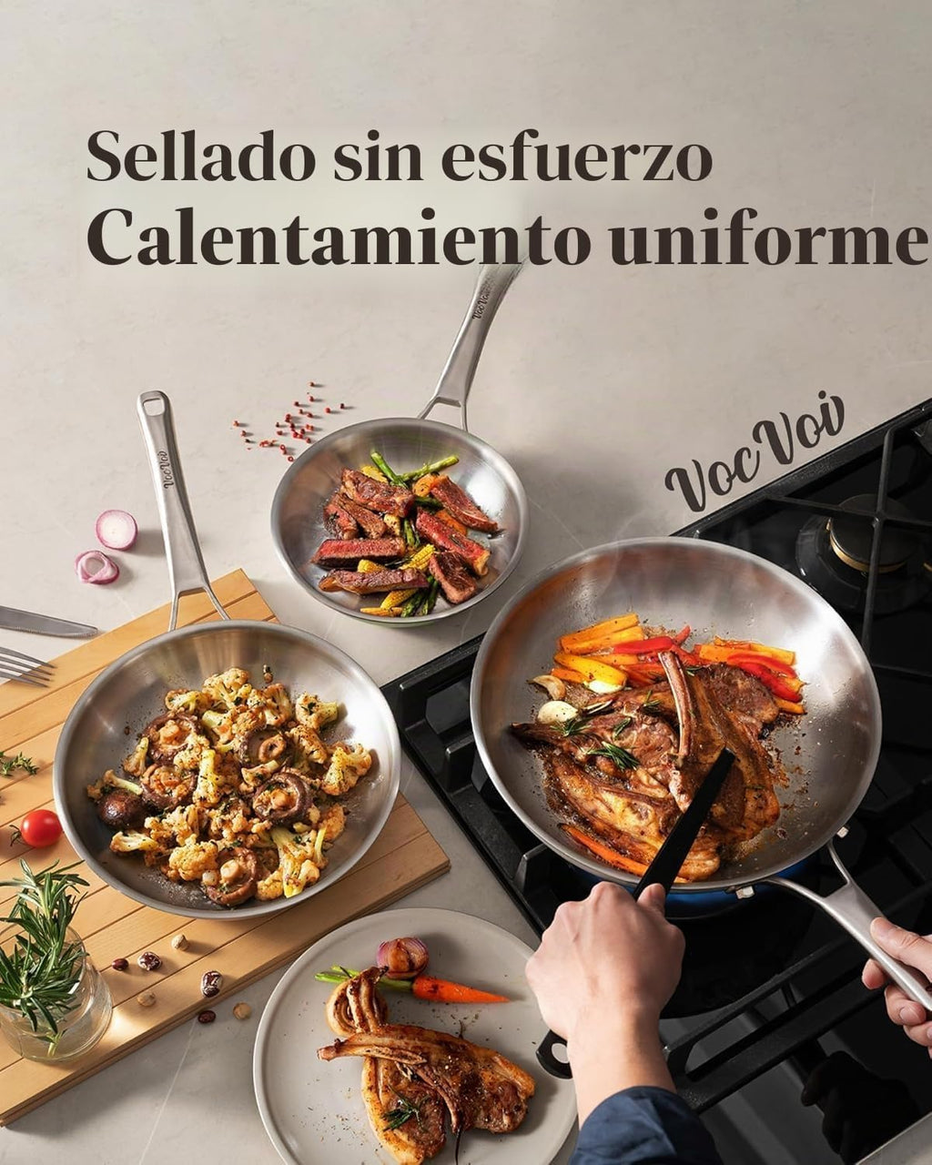 VocVoi Sartén de acero inoxidable, sartén de 12 pulgadas, libre de...