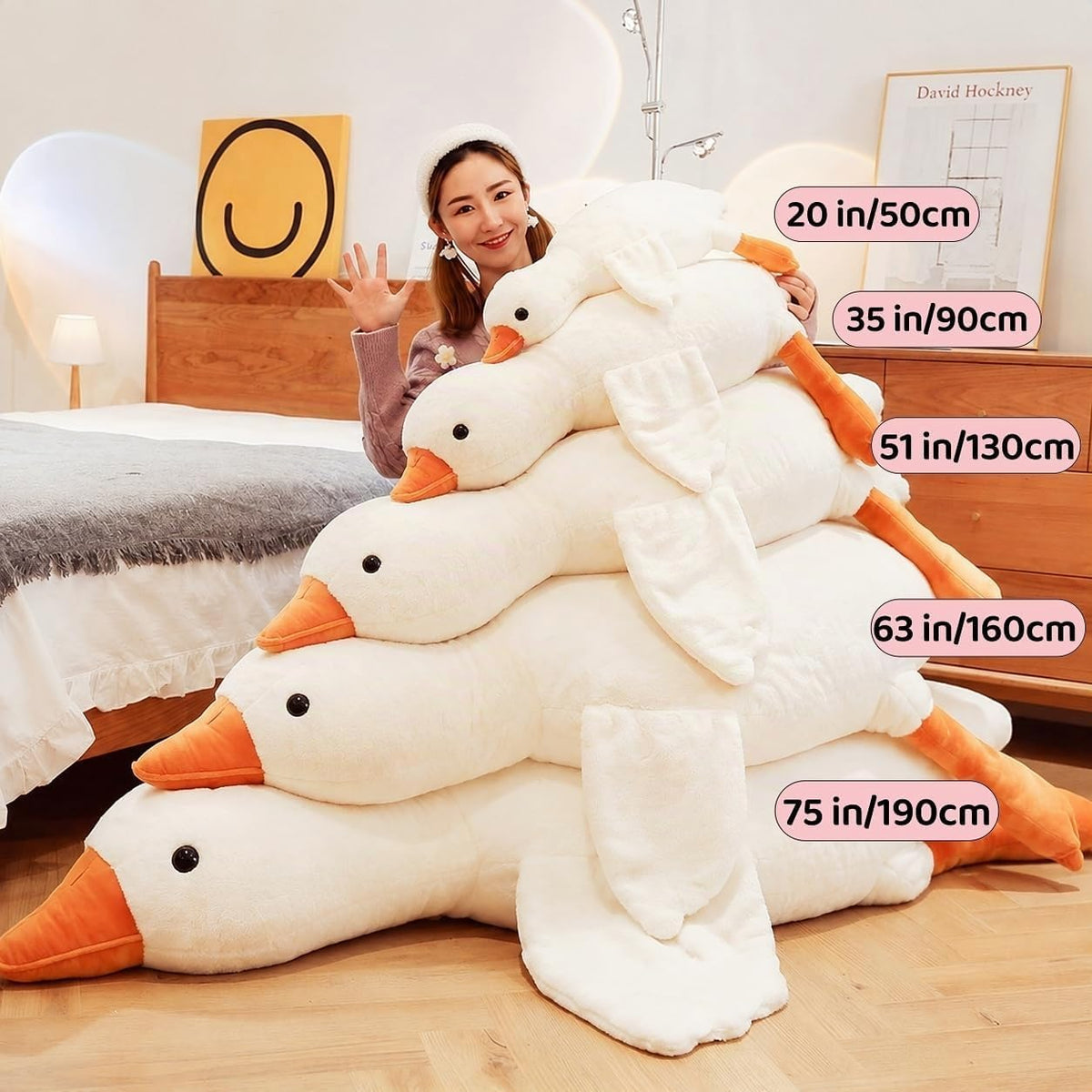 BXEBUI Peluche gigante de ganso blanco de 51 pulgadas, enorme cisne...