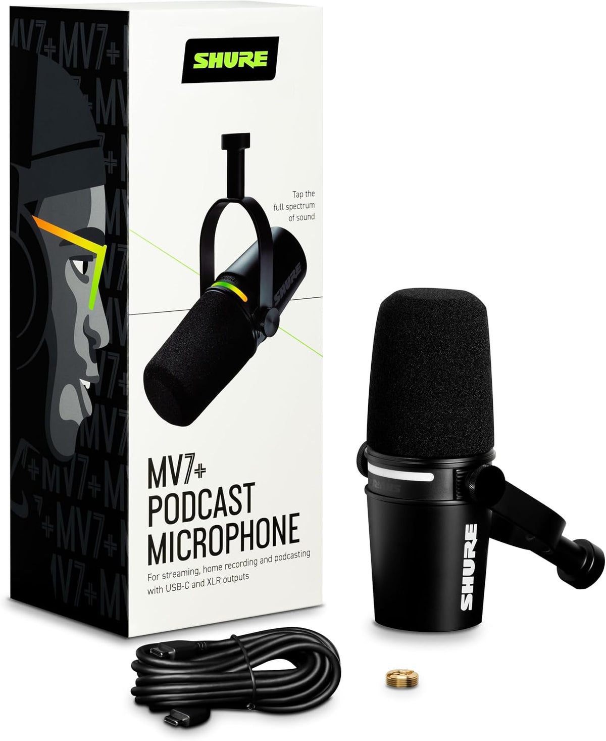 Shure MV7+ Micrófono dinámico para podcast USB-C y XLR - Negro | Mi...