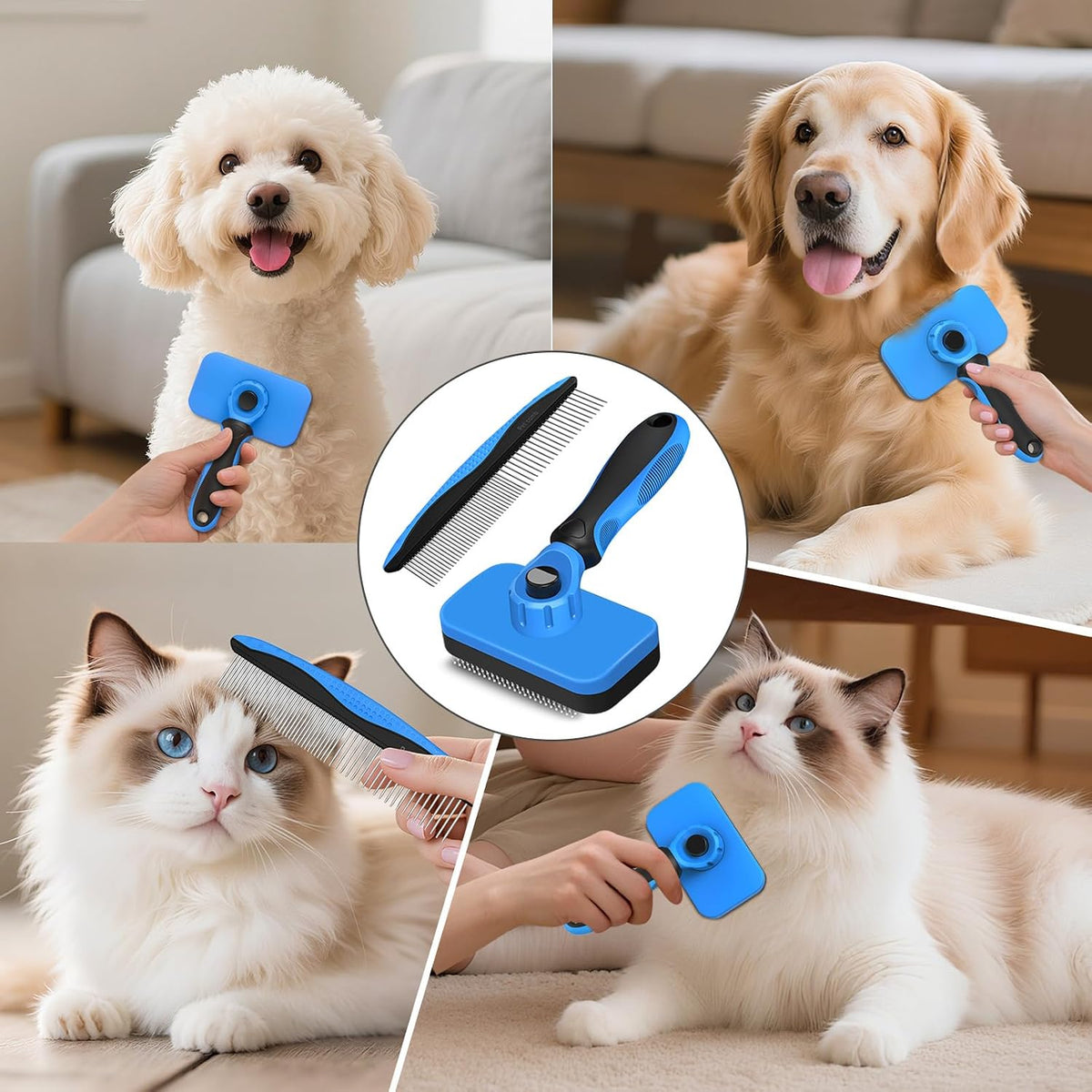 2 PCS Cepillo Slicker Autolimpiante y Peine para Perros - Herramien...