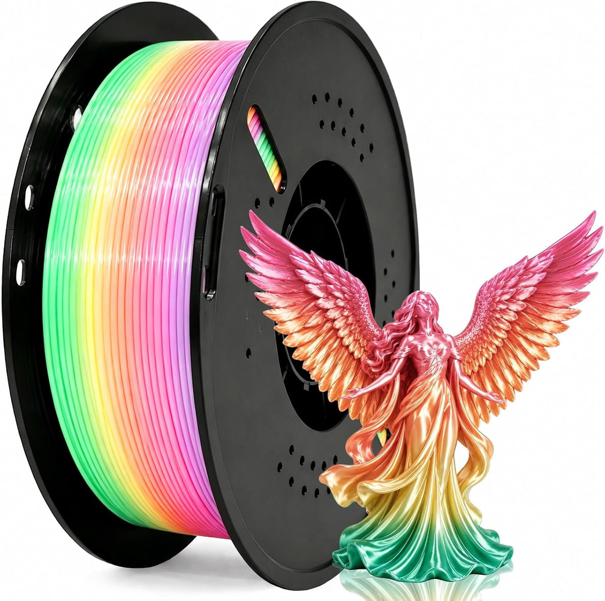 Frucindra Filamento de impresora 3D PLA + presecado Rainbow Silk de...