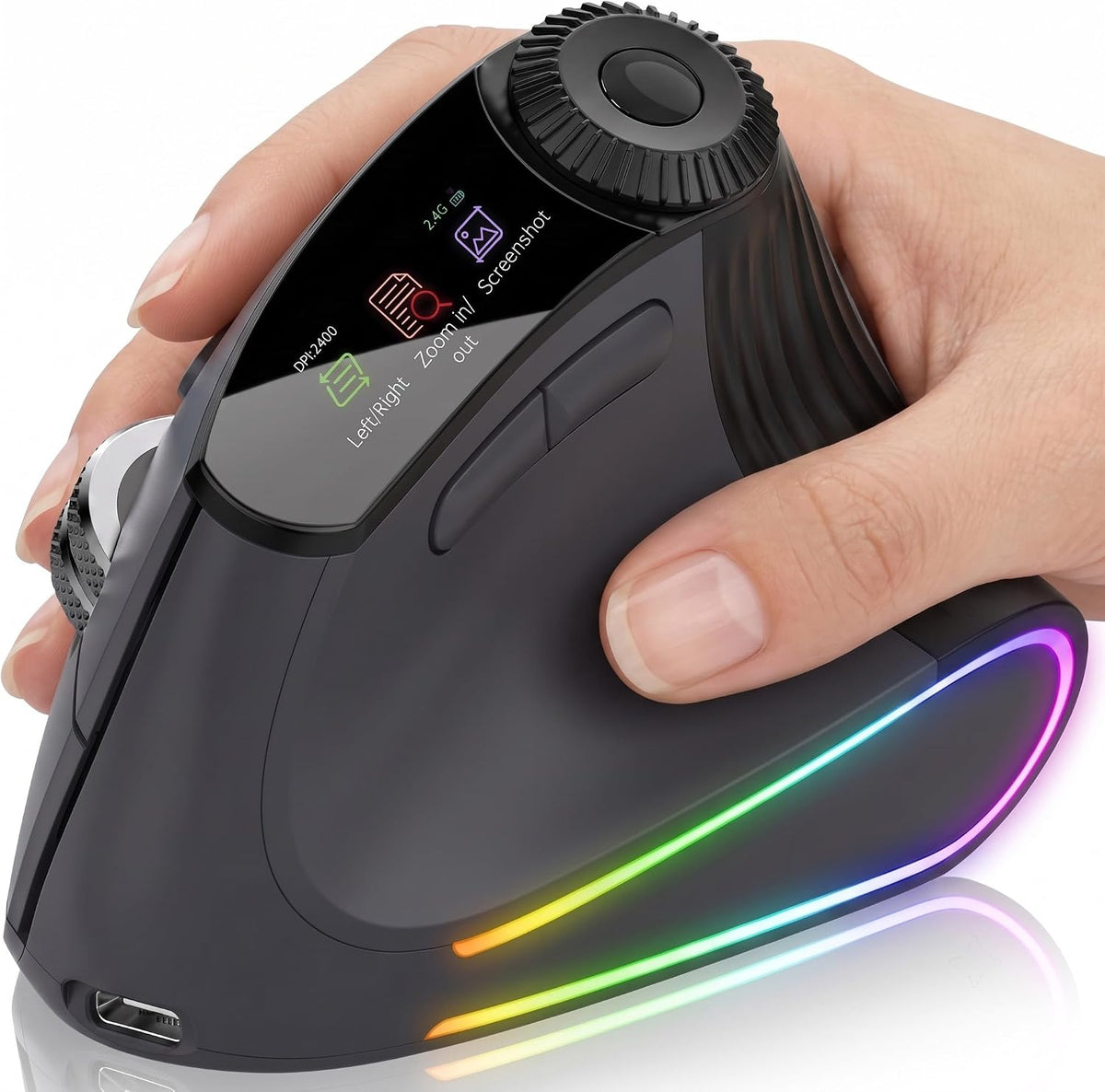 Taimousetvs Ratón vertical inalámbrico, dial ergonómico de acceso d...