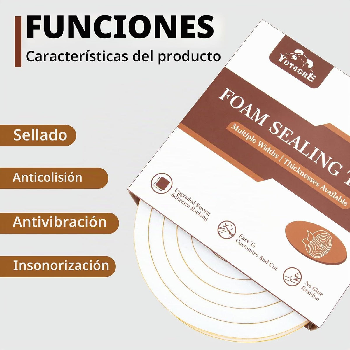 Yotache Cinta de aislamiento de espuma blanca de 1\/2" x 1\/2&#...