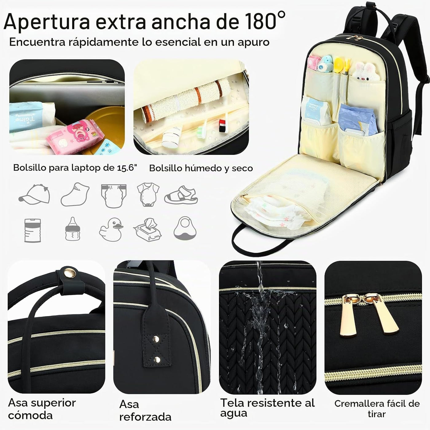 Mochila para Pañales - Grande Multifuncional, para Niños, Niñas y B...