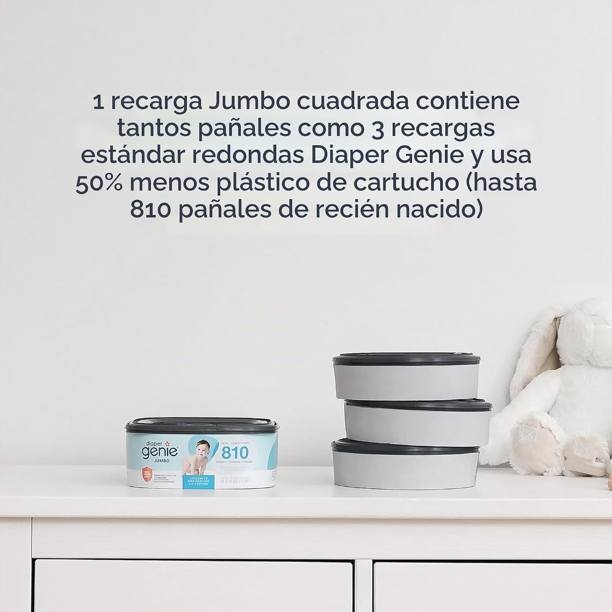 Diaper Genie Recambio cuadrado jumbo, con película continua, puede...