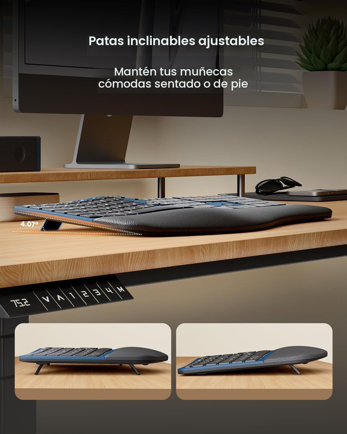ProtoArc Teclado y ratón inalámbrico ergonómico, EKM01 Plus tamaño...