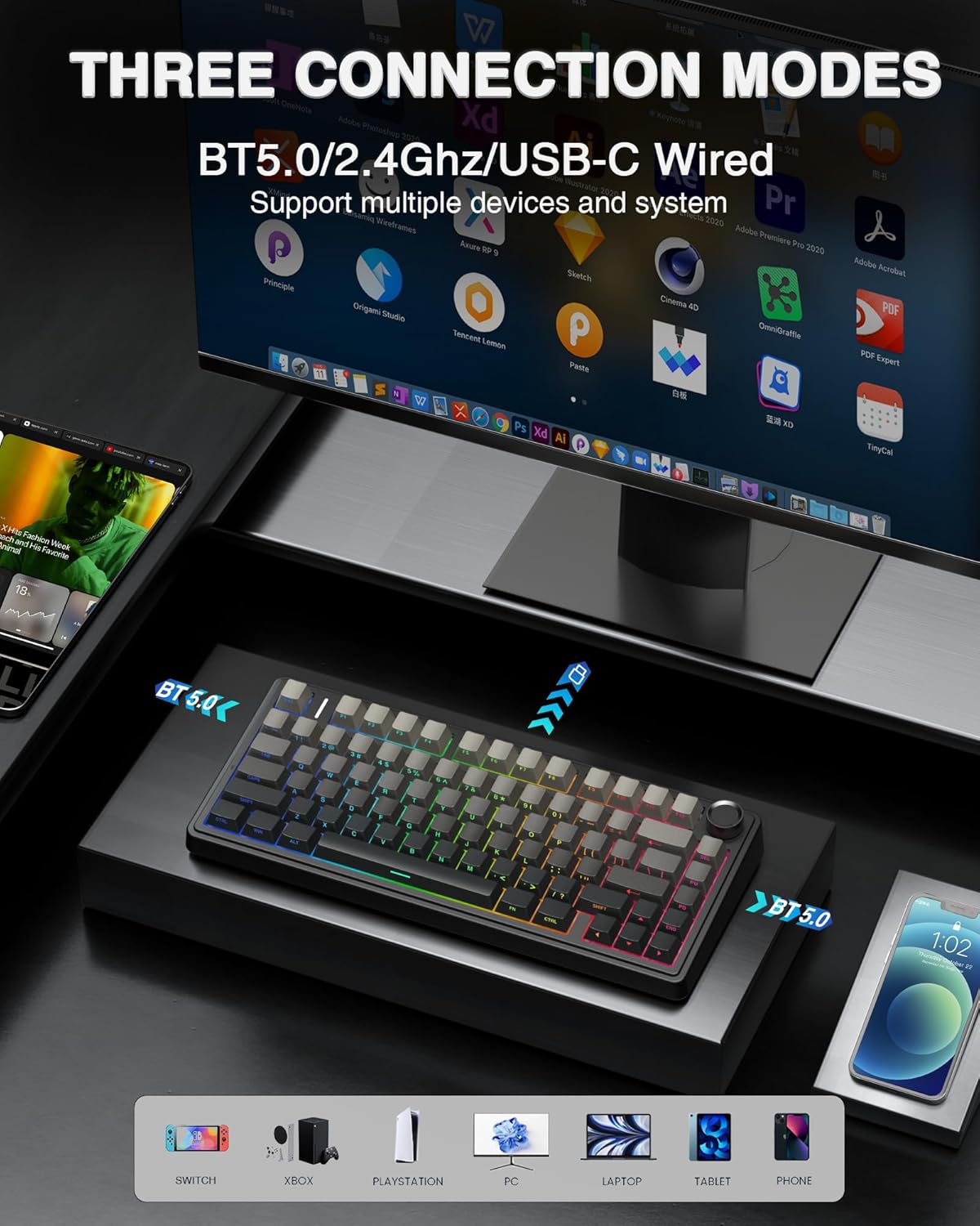 Teclado mecánico inalámbrico AULA F75 Pro, teclado personalizado in...