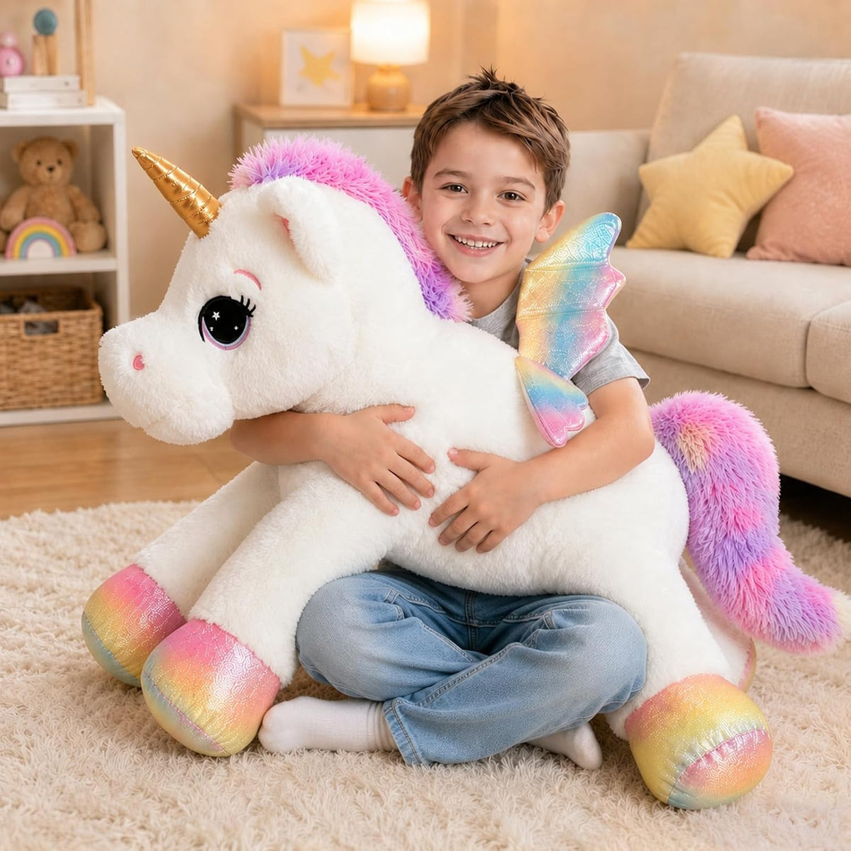 FFxiong Almohada de peluche de unicornio de 32 pulgadas, suave jugu...