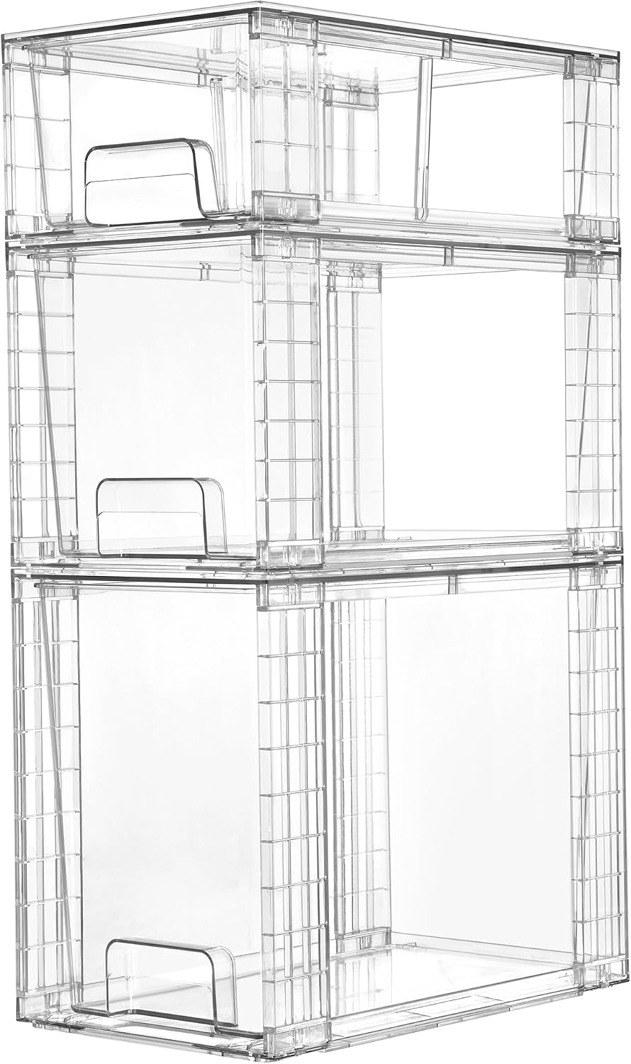 Vtopmart Paquete de 3 cajones de almacenamiento apilables transpare...