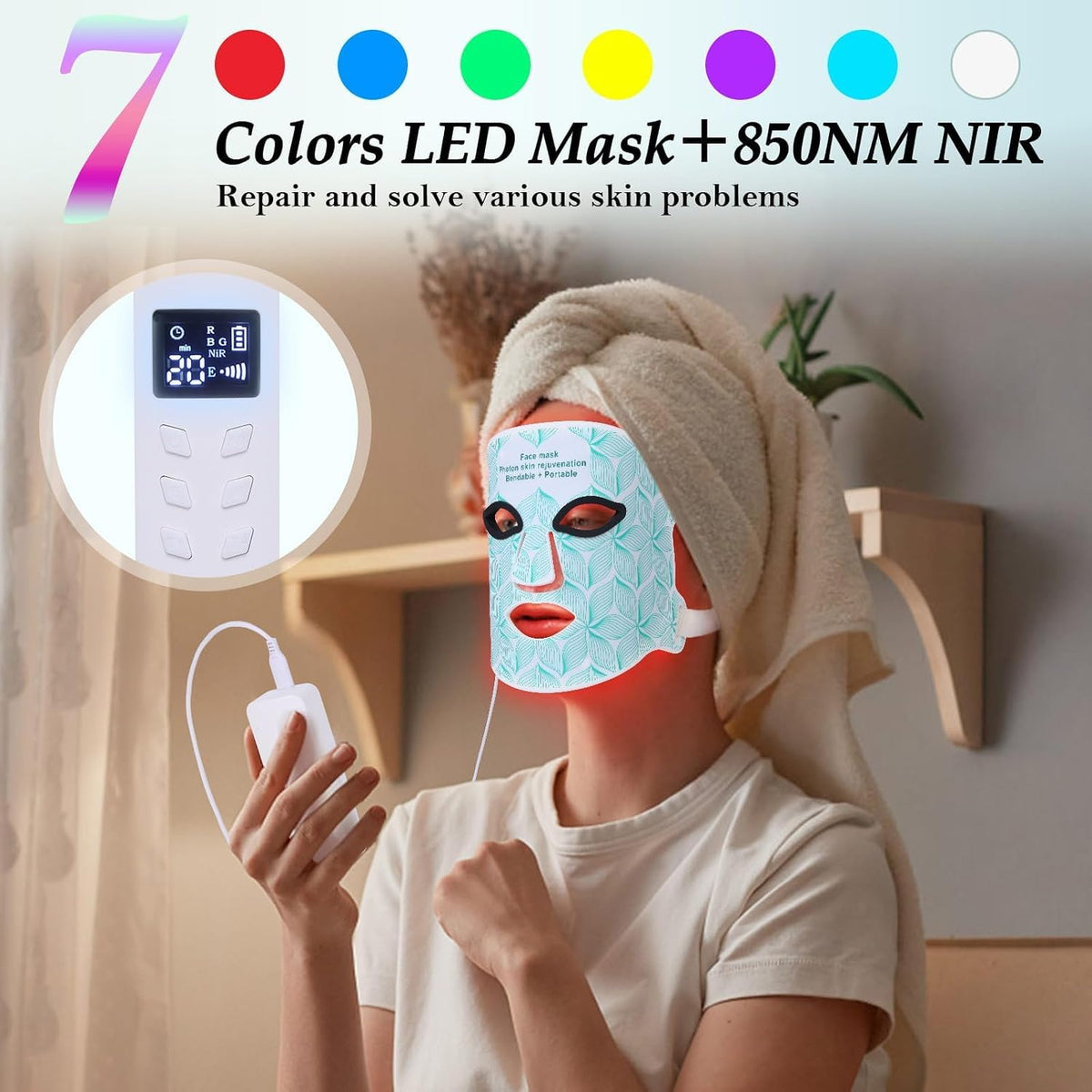 Terapia de luz roja para cara, mascarilla LED de 8 colores para | 8...