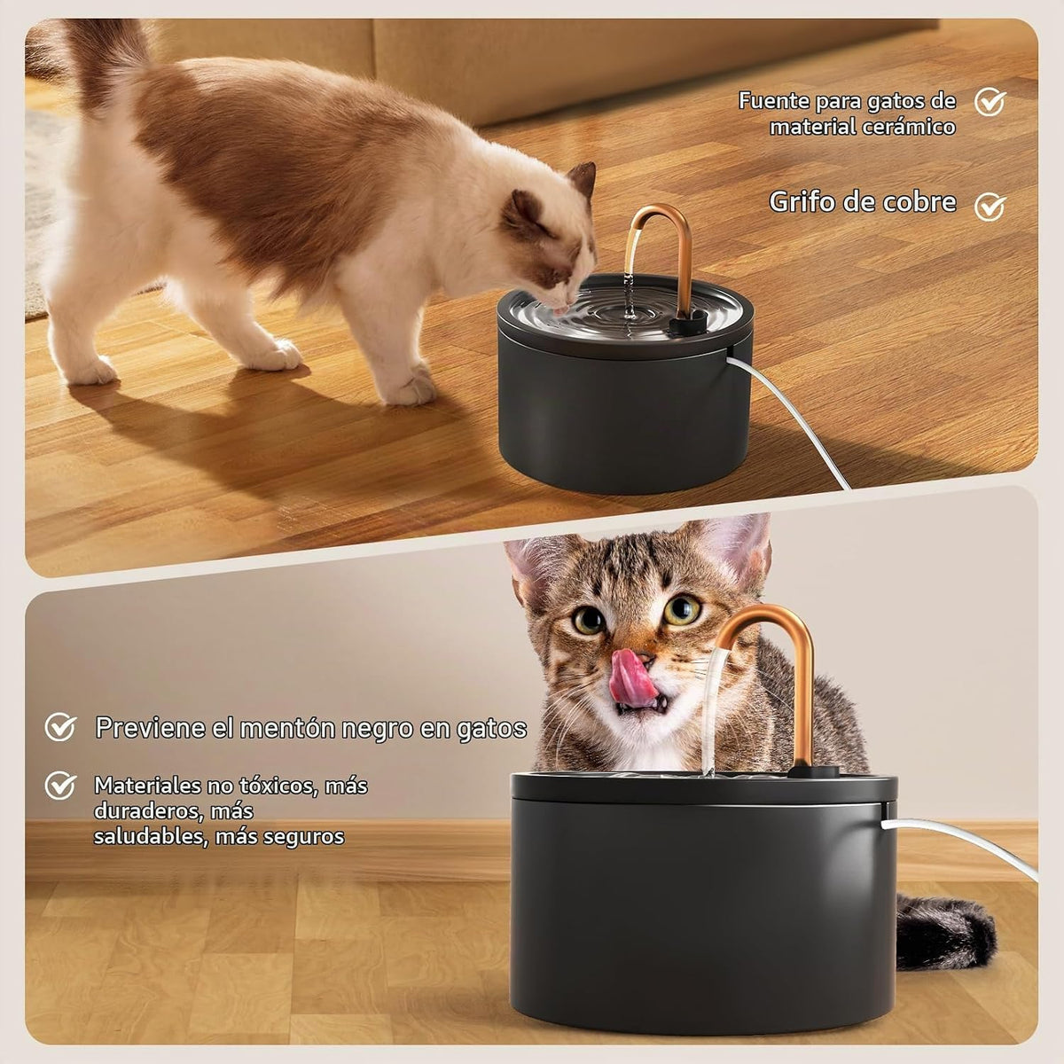 DOOOB Fuente de agua de cerámica para gatos, fuente de cerámica par...