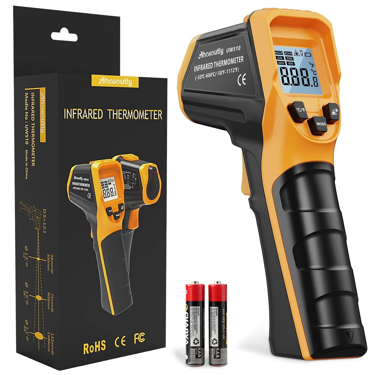 Ahosoutly Termómetro infrarrojo Pistola de temperatura láser -58 ℉...