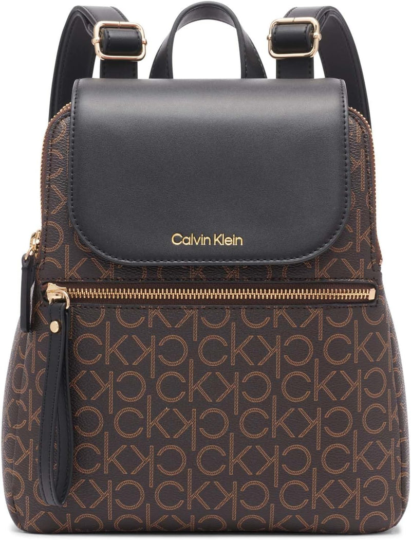 Calvin Klein Mochila Elaine Signature con solapa para mujer, Tamaño único
