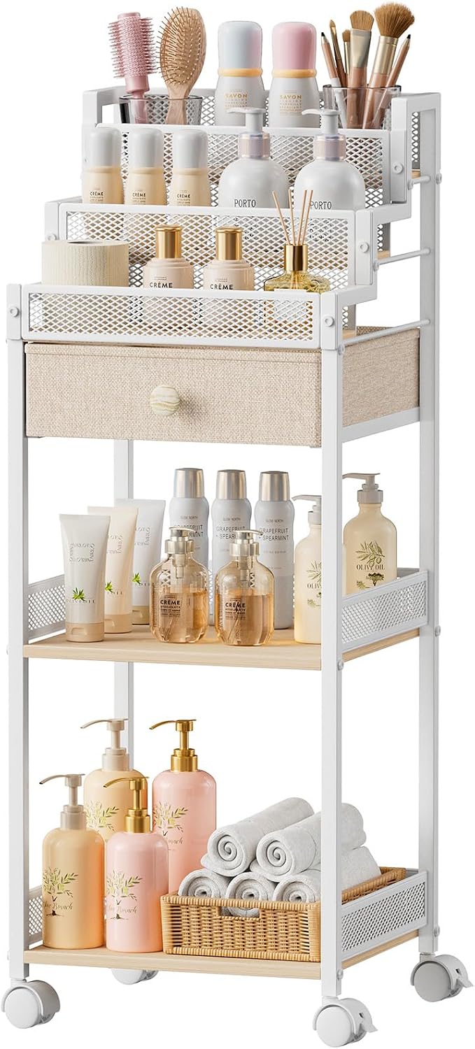 Plaviya Almacenamiento y organizador de baño con cajón, carrito de...