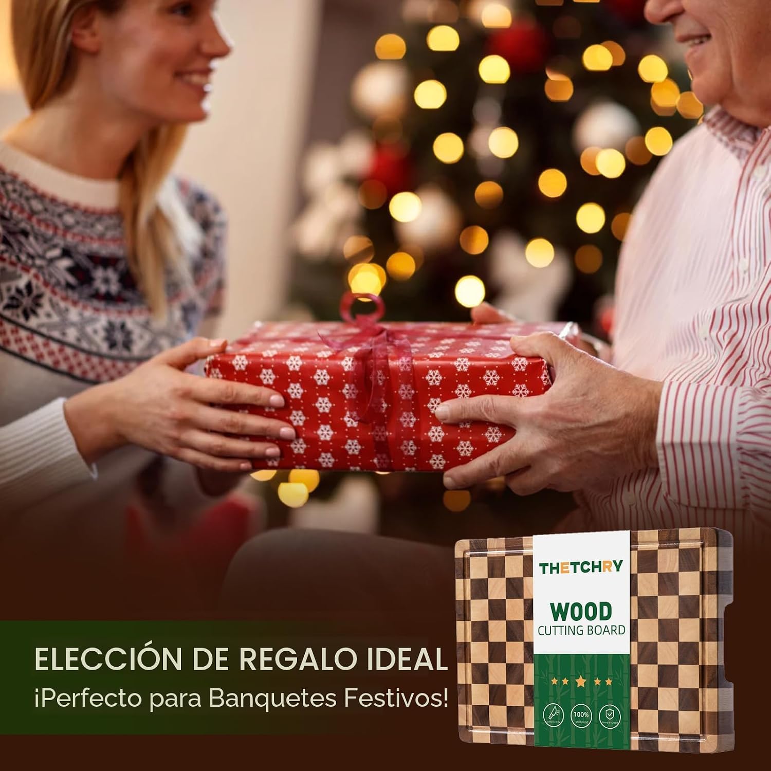 THETCHRY Tablas de cortar para cocina, tabla de cortar de madera a...
