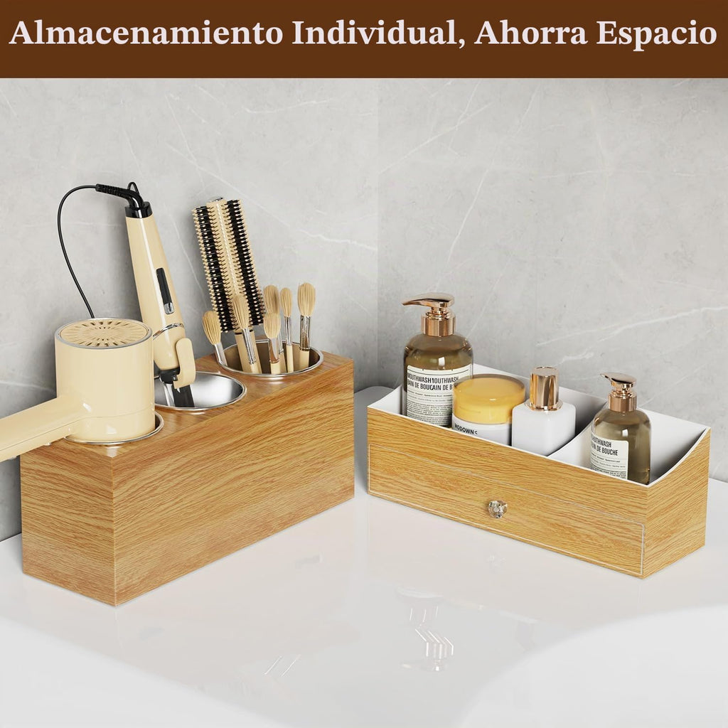 GFWARE Soporte acrílico para secador de cabello con cajón, organiza...