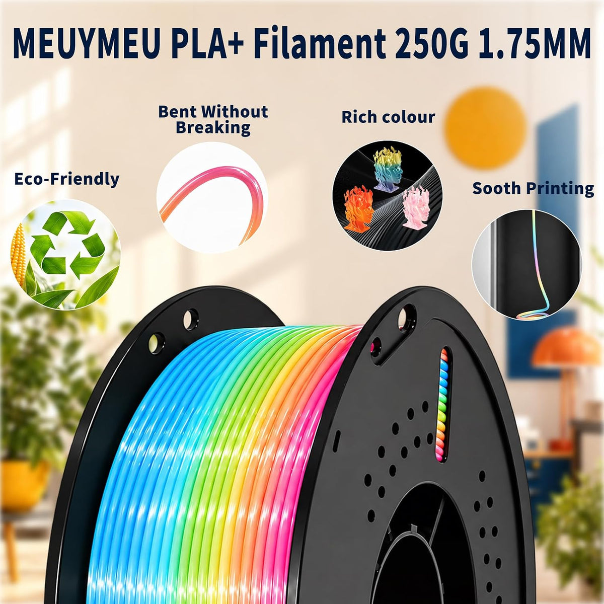 Filamento de impresora 3D Peach Silk Rainbow PLA+ de 0.07 in, 2.2 l...