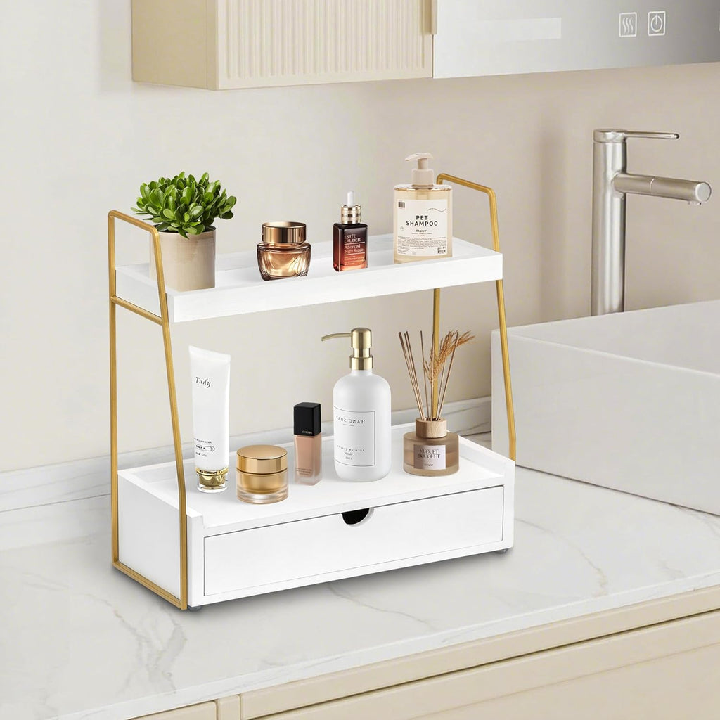 Organizador de baño de 2 niveles con cajón, organizador de encimera...