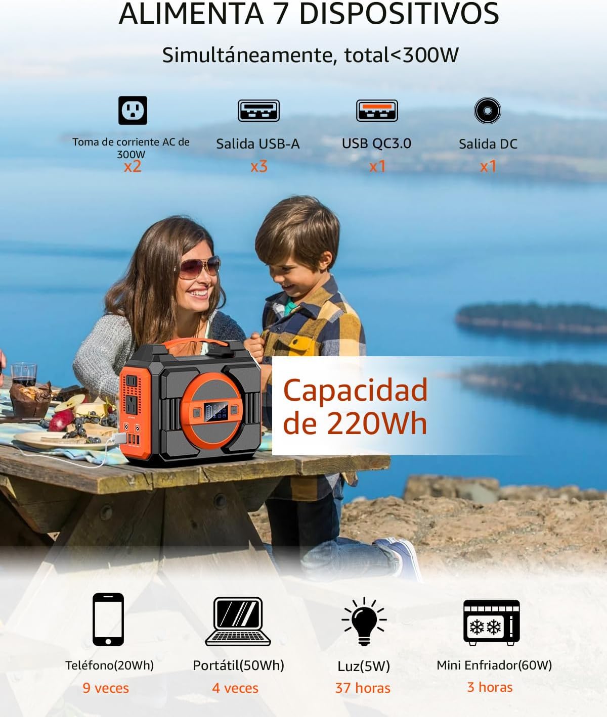 Generador solar portátil, central eléctrica portátil de 300 W con p...