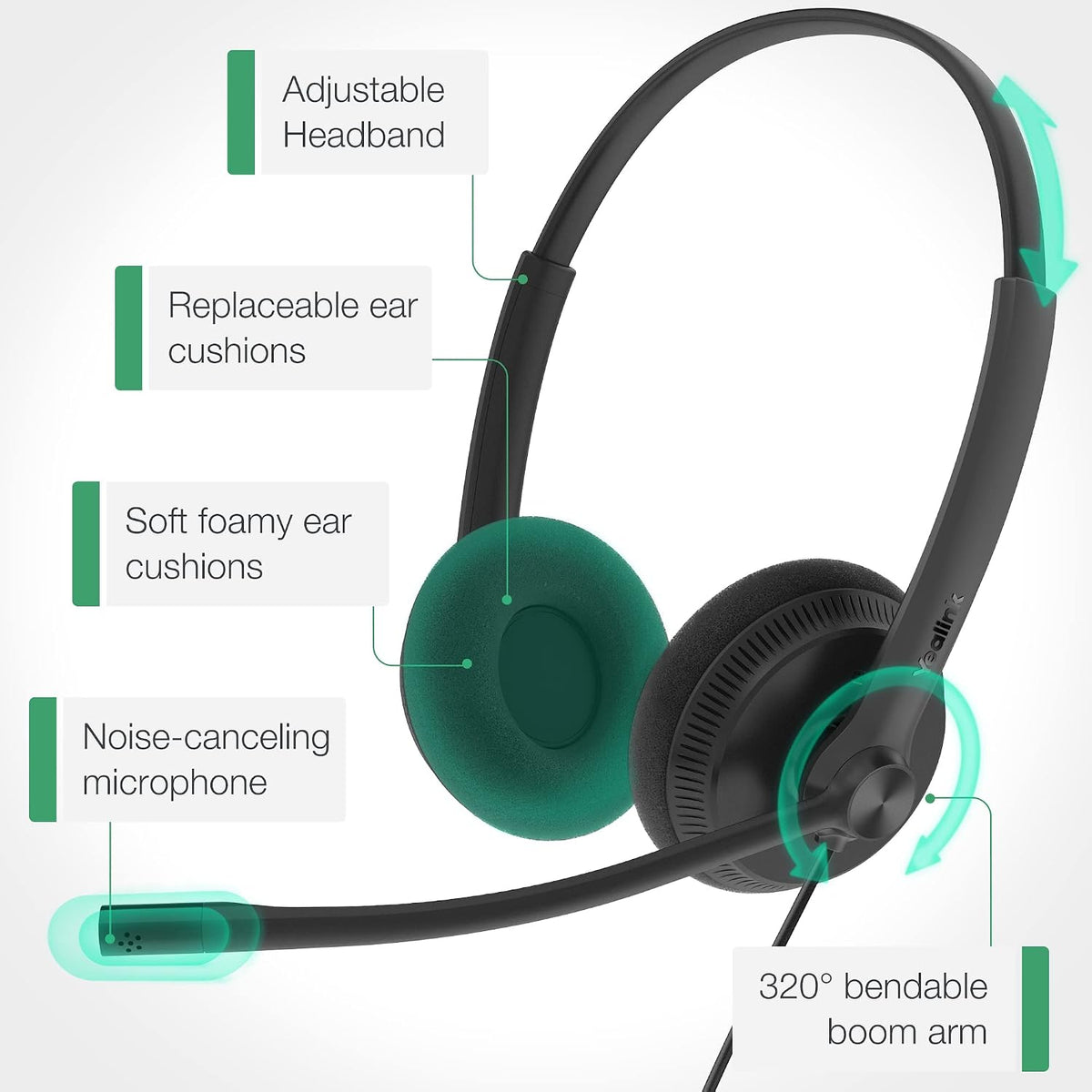 Yealink Auriculares USB UH34 con micrófono, auriculares estéreo con...