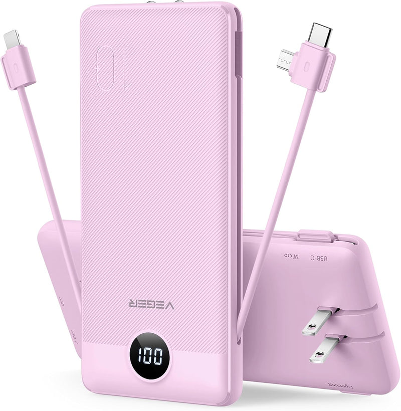 VEGER Cargador portátil para iPhone, Power Bank con cables integrad...