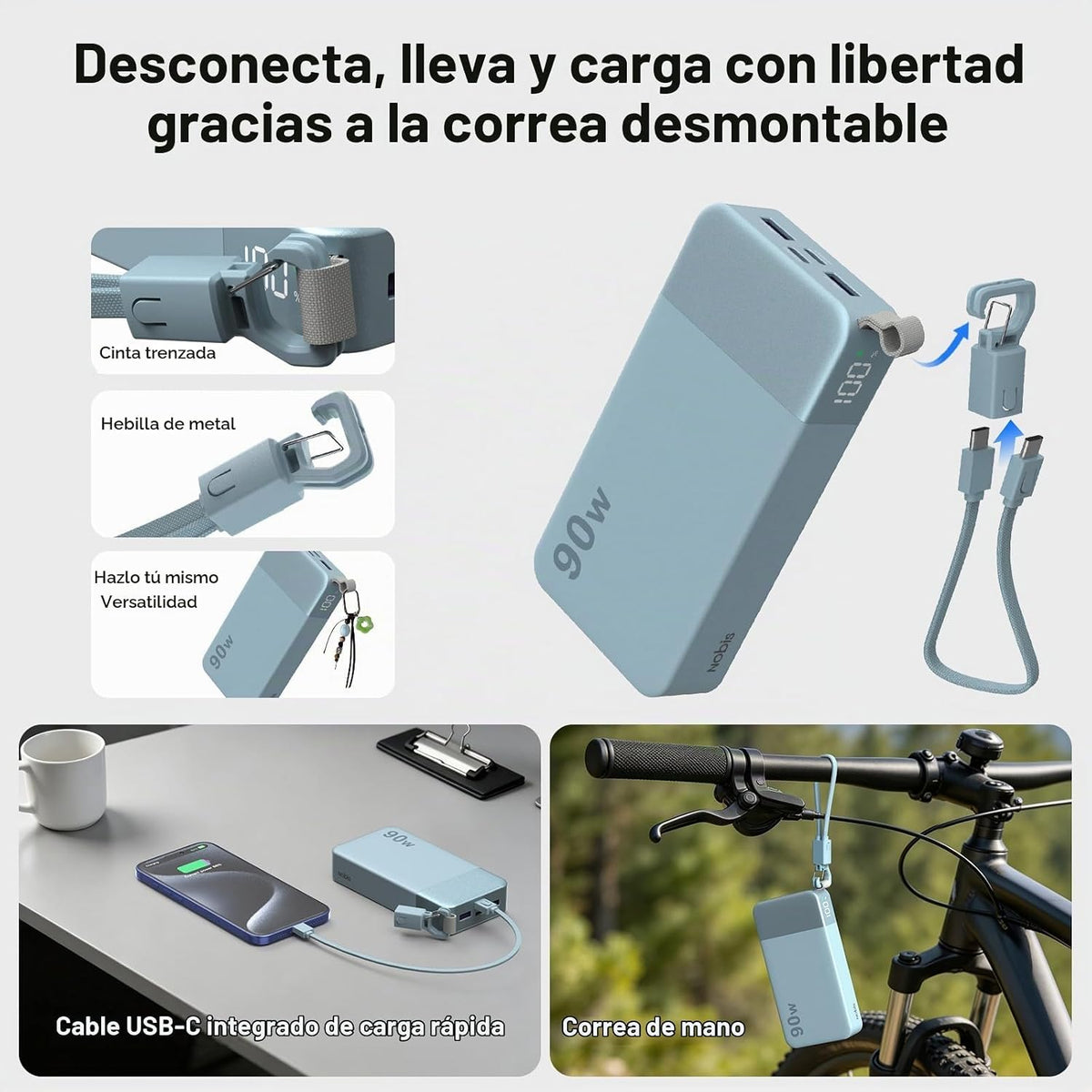 NOBIS Cargador portátil de 90 W, batería externa de 20000 mAh con c...