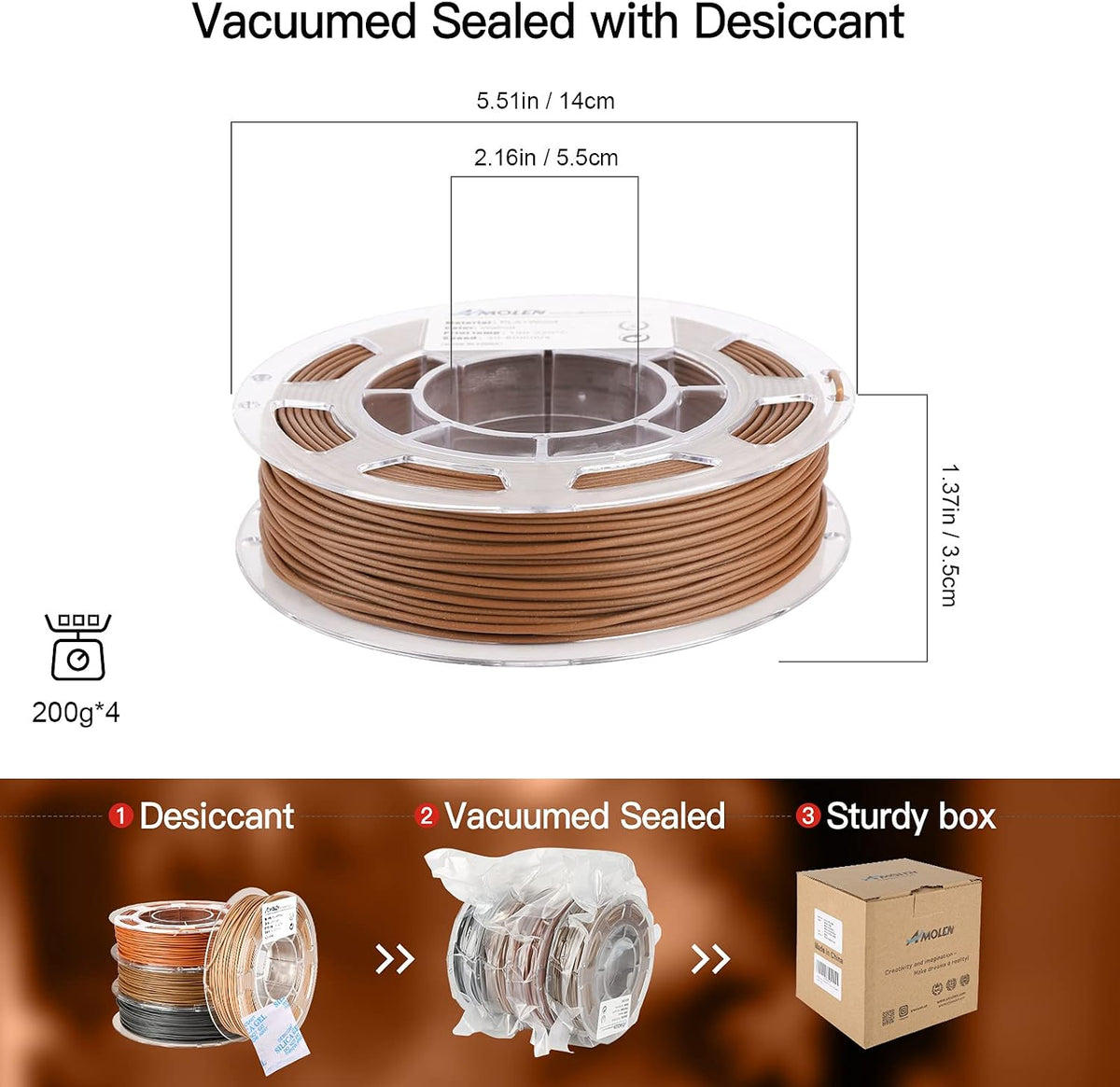 AMOLEN Filamento PLA de madera para impresora 3D, color nogal, cere...
