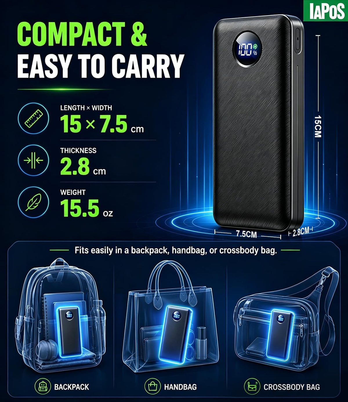 IAPOS Cargador portátil de carga rápida de 60000mAh 22.5W, para ban...