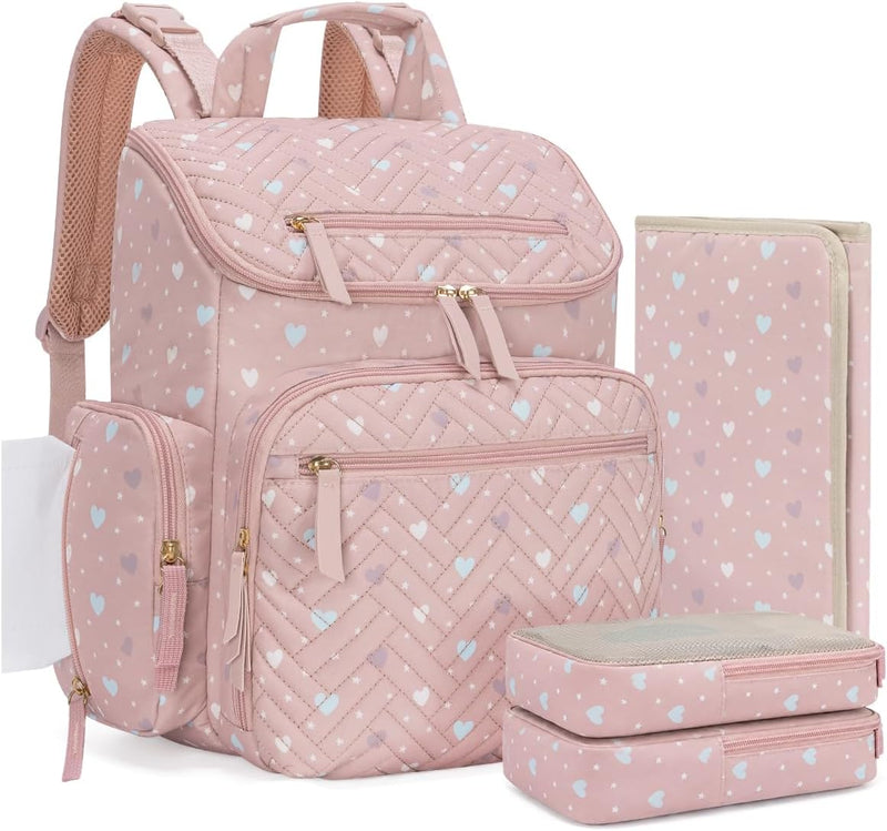 KABAQOO Mochila para pañales con cambiador y bolsillos aislados, Ro...