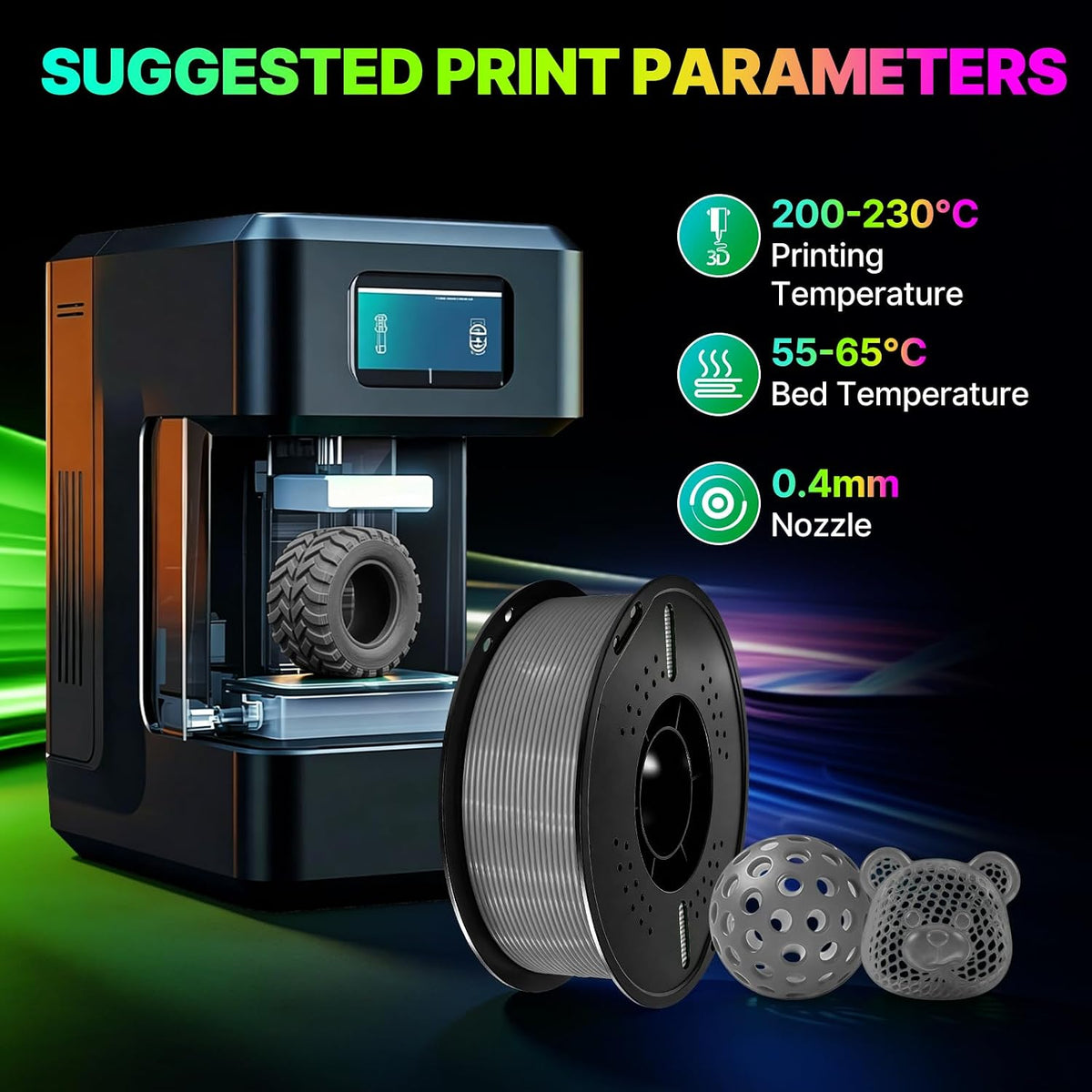 Colourbing Filamento de impresora 3D flexible de TPU 95A, suave y e...