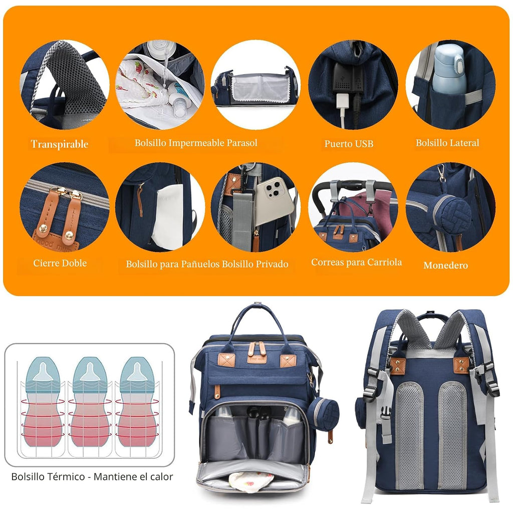Astro alan - Bolsa de pañales para bebé con cambiador, mochila impe...
