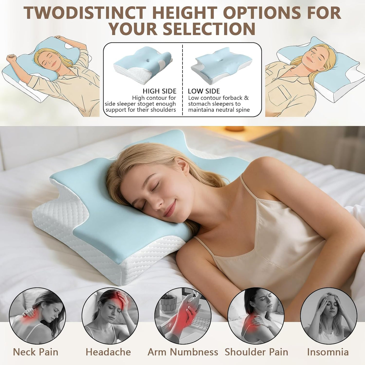 Almohada cervical del cuello de la espuma de la memoria, almohada e...