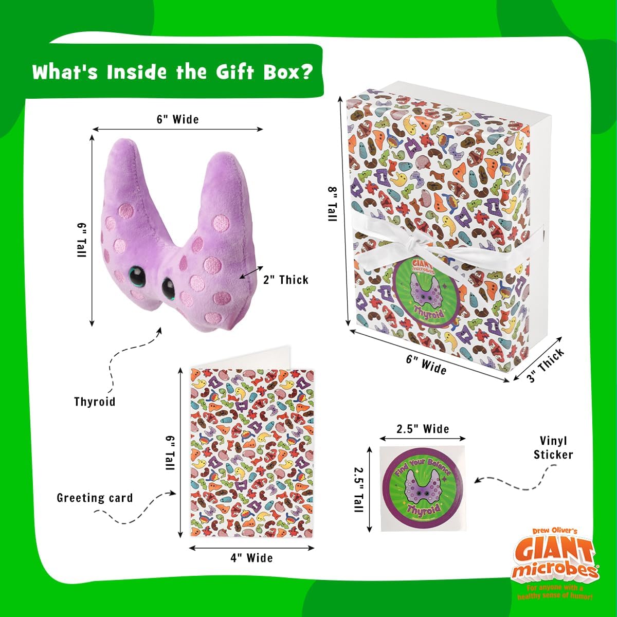 GIANT MICROBES Set de regalo de felpa tiroidea, incluye felpa, tarj...