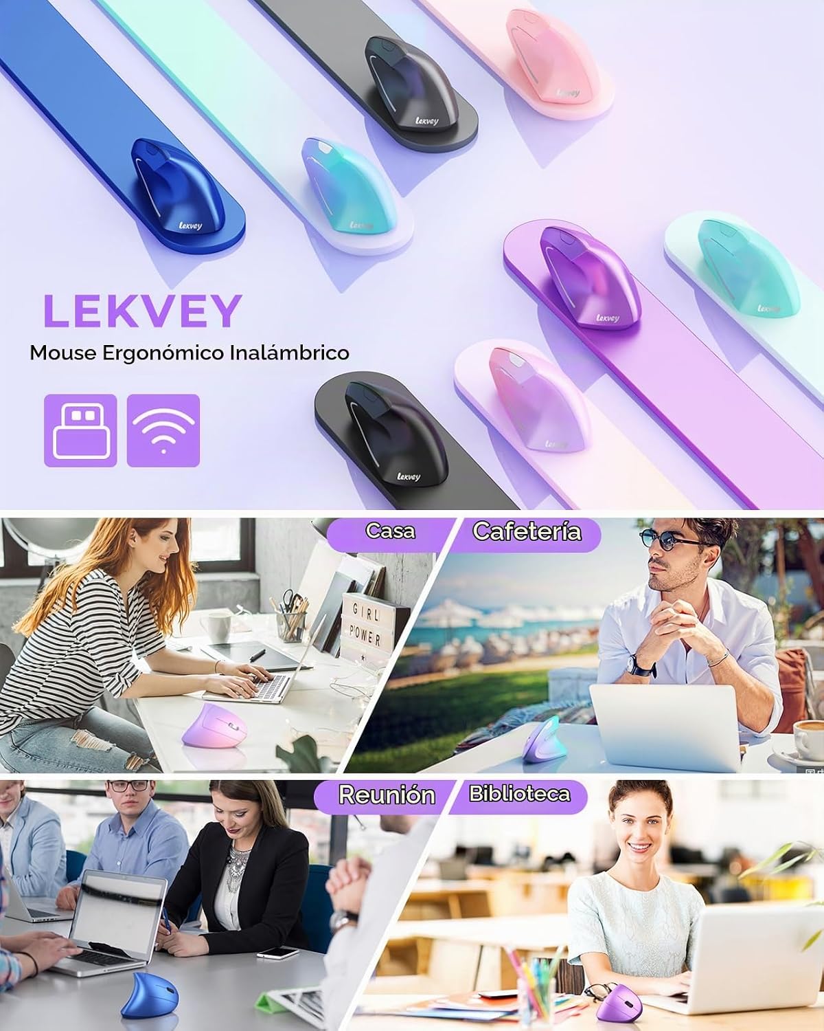 Lekvey Ratón ergonómico, ratón vertical inalámbrico recargable, mor...