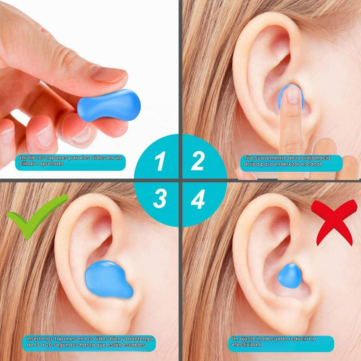 Tapones para los oídos para dormir nadar, 16 tapones reutilizables...