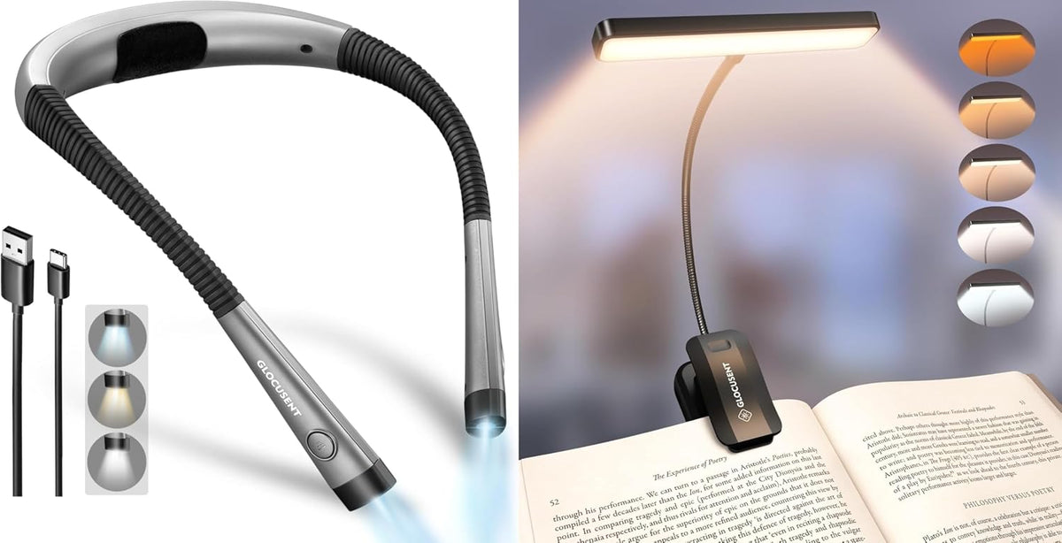 Glocusent Paquete de 1 luz de cuello recargable para libros