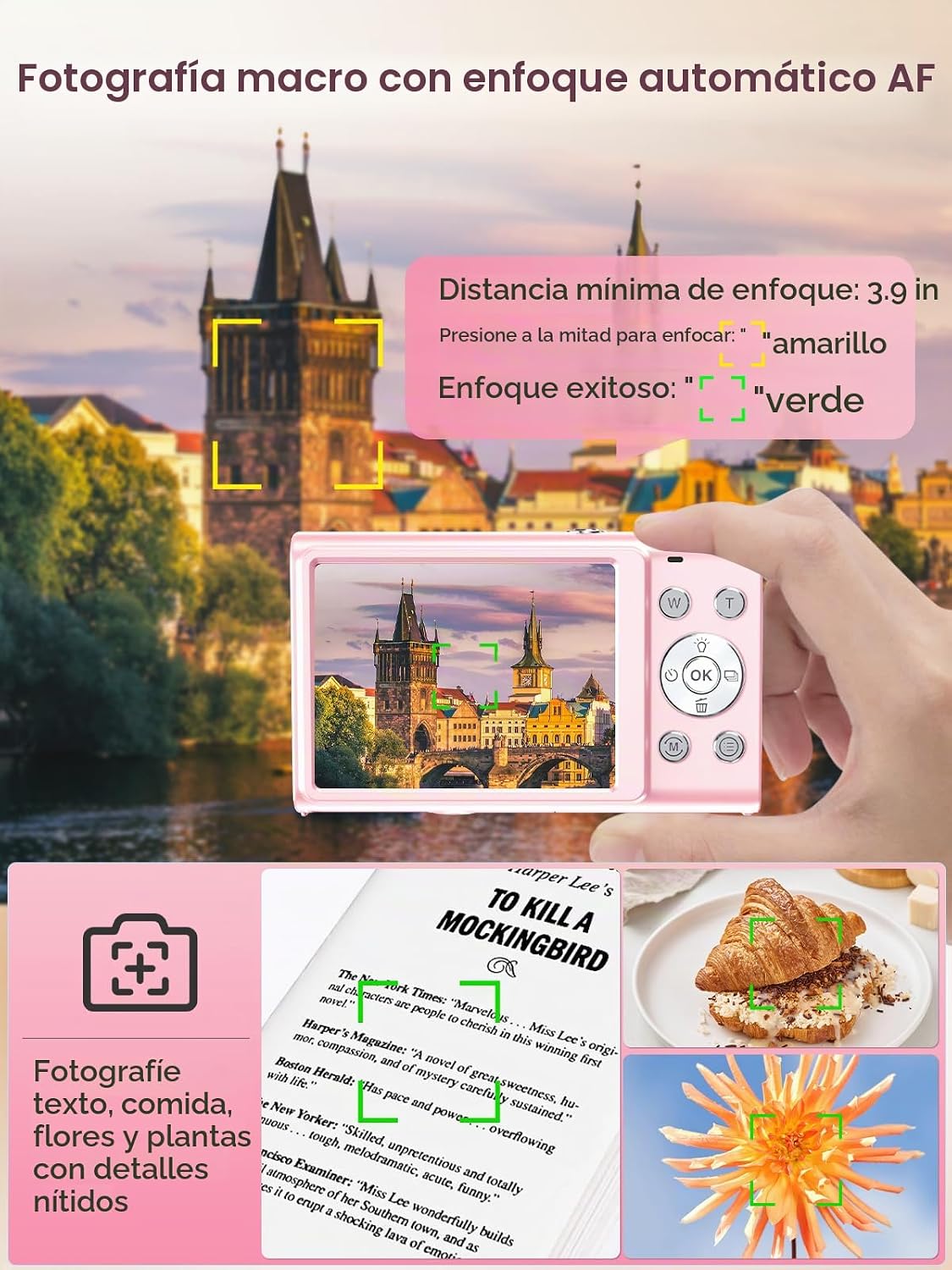 Cámara digital, cámara de videoblogs 4K con enfoque automático para...