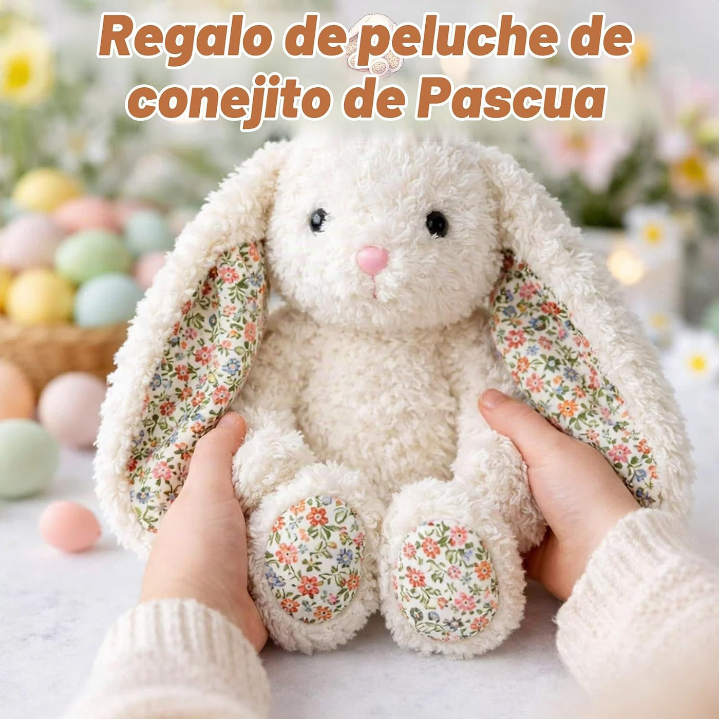 okegztoa Conejito floral de peluche, color crema, estilo francés, e...