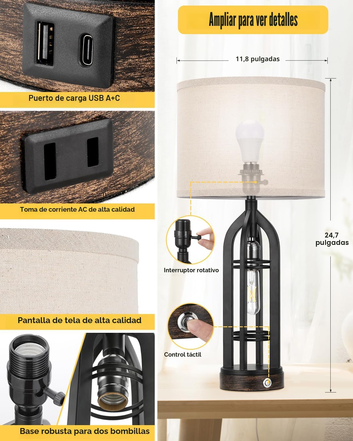 Seealle Lámparas de Mesa para Sala de Estar Juego de 2 - Lámpara de...