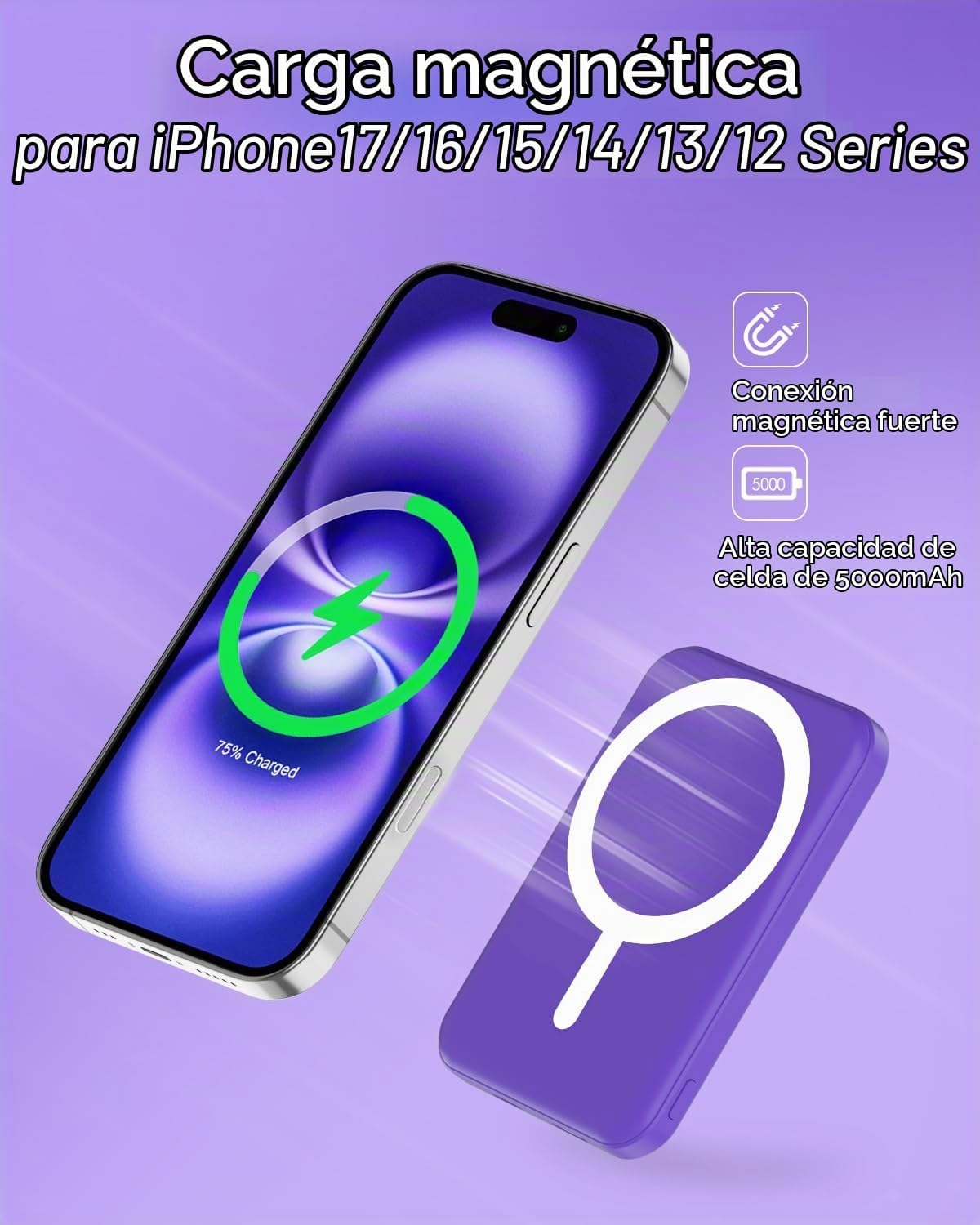 podoru para MagSafe Power Bank 5000mAh, cargador portátil magnético...