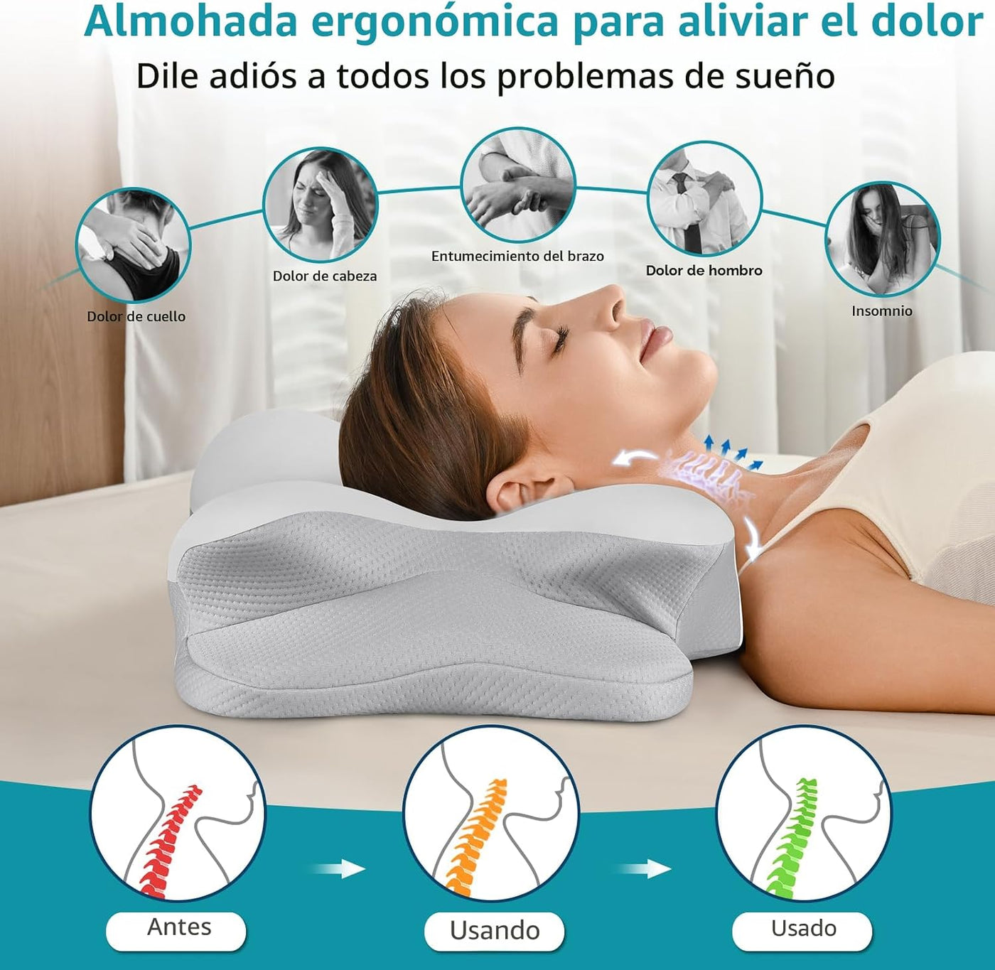 Almohada cervical para aliviar el dolor, almohada cervical ergonómi...