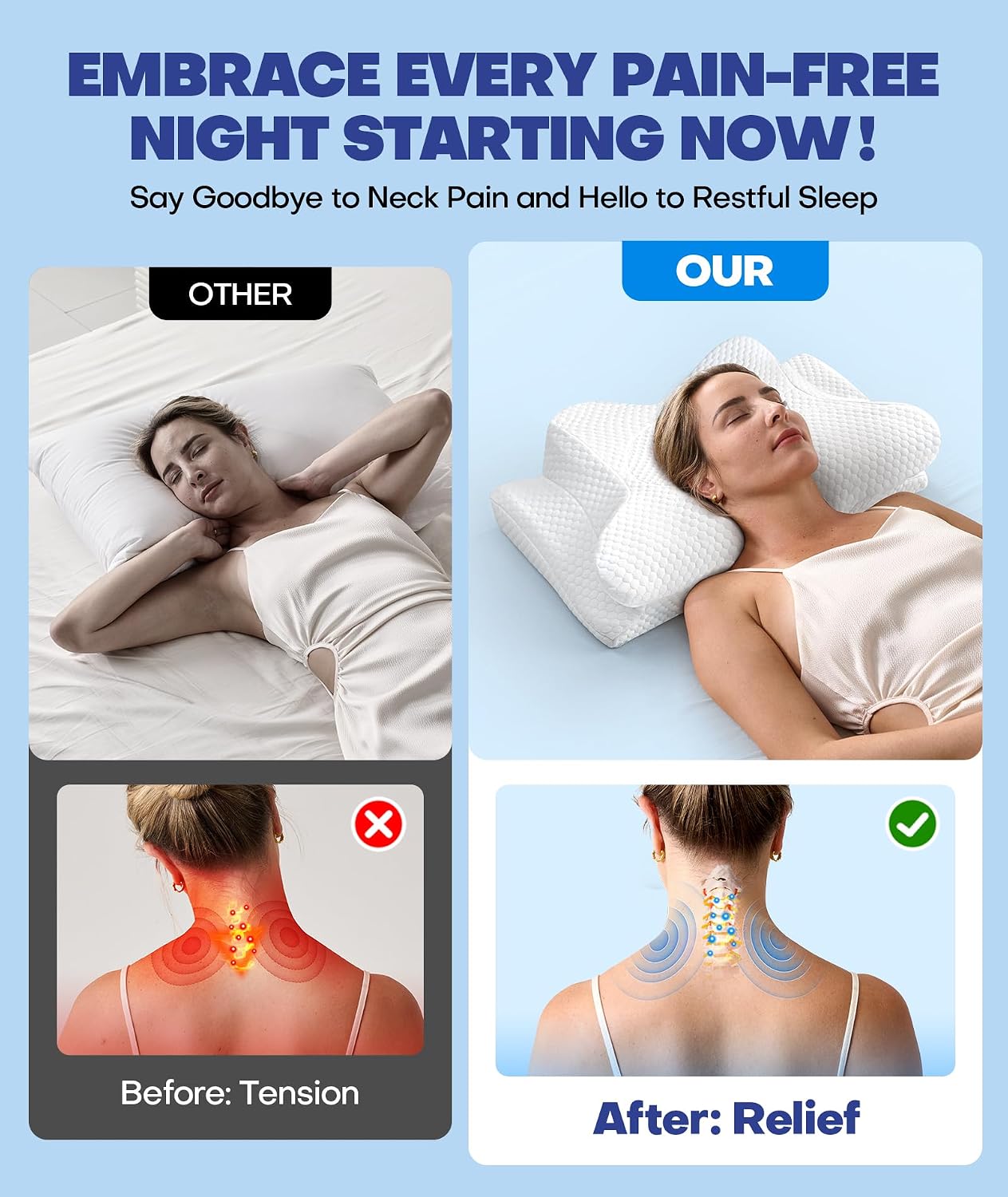 Sleep Doctor - Almohada cervical para dormir, ergonómica, para dorm...