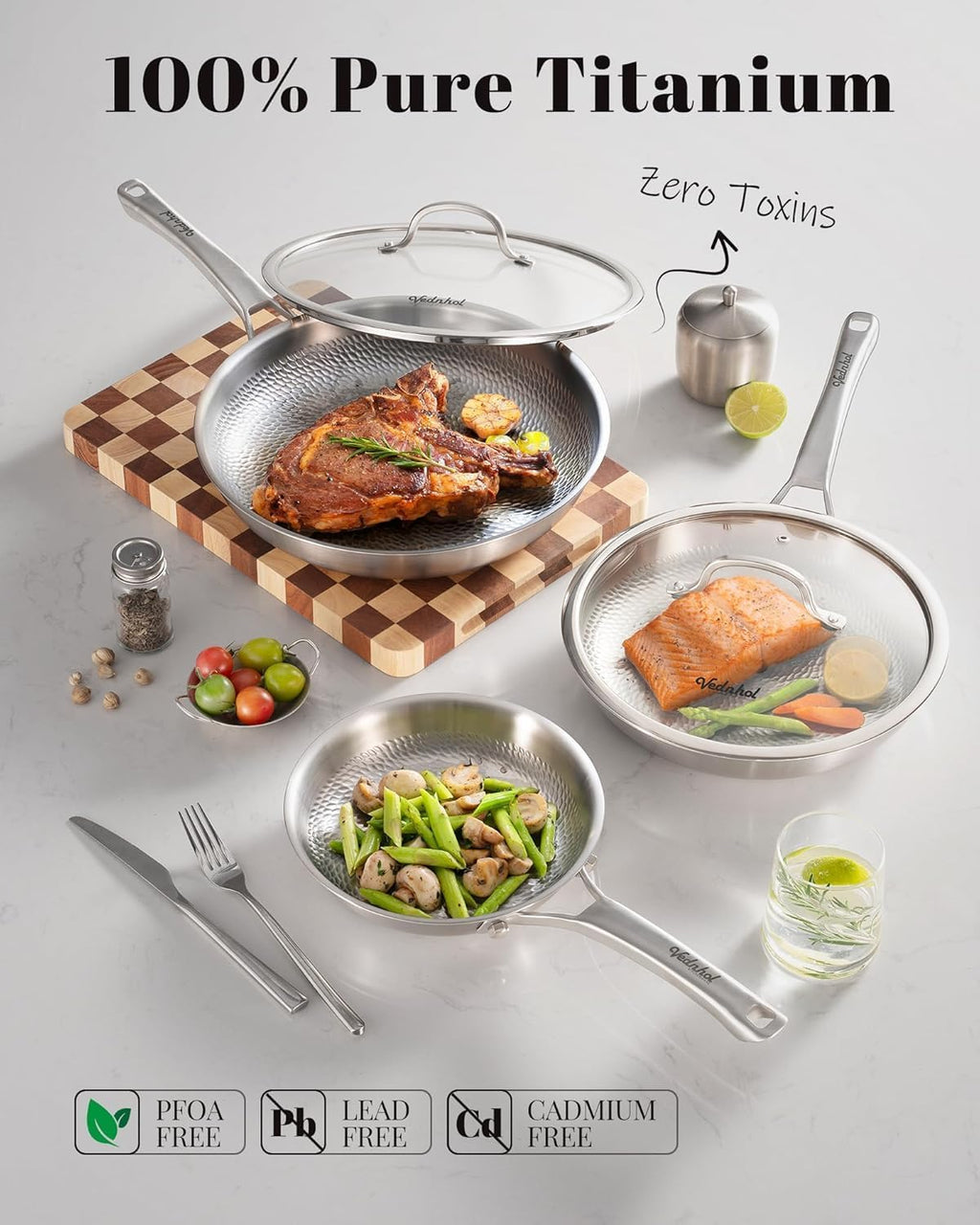 Sartenes de titanio para cocinar, sartén no tóxica de 8\/10\/12 pul...