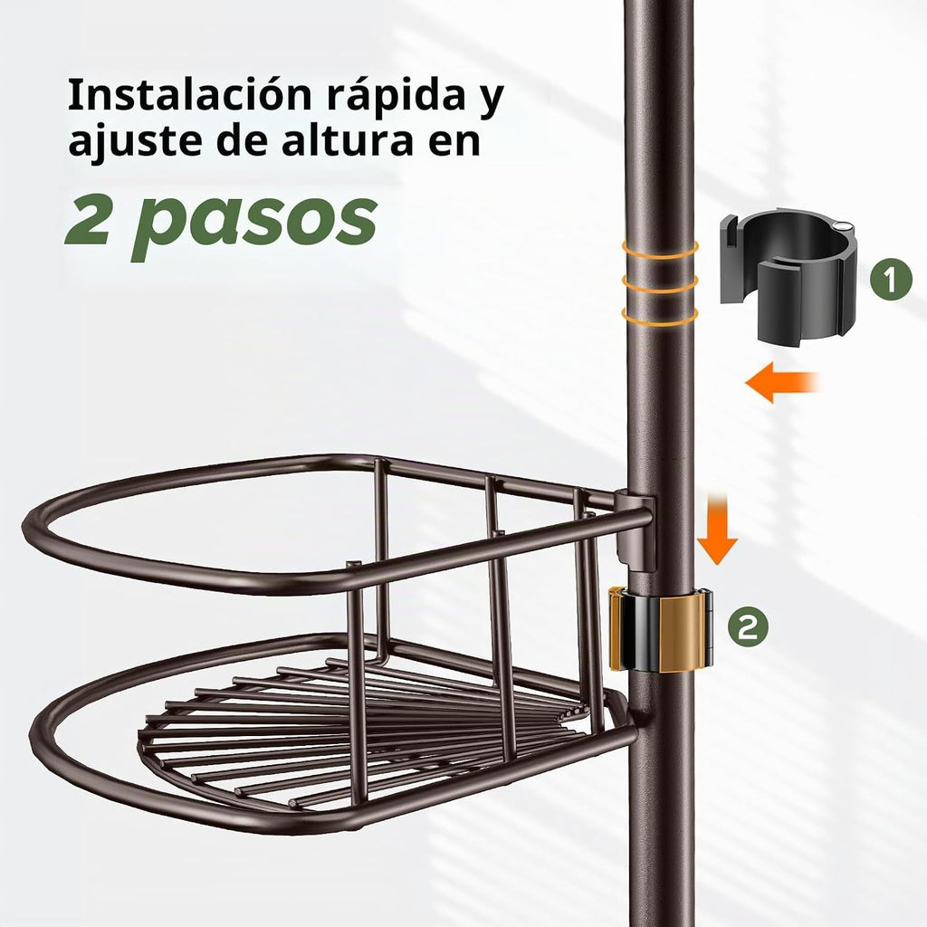 HAMITOR Poste de tensión para ducha: organizador de estante de esqu...