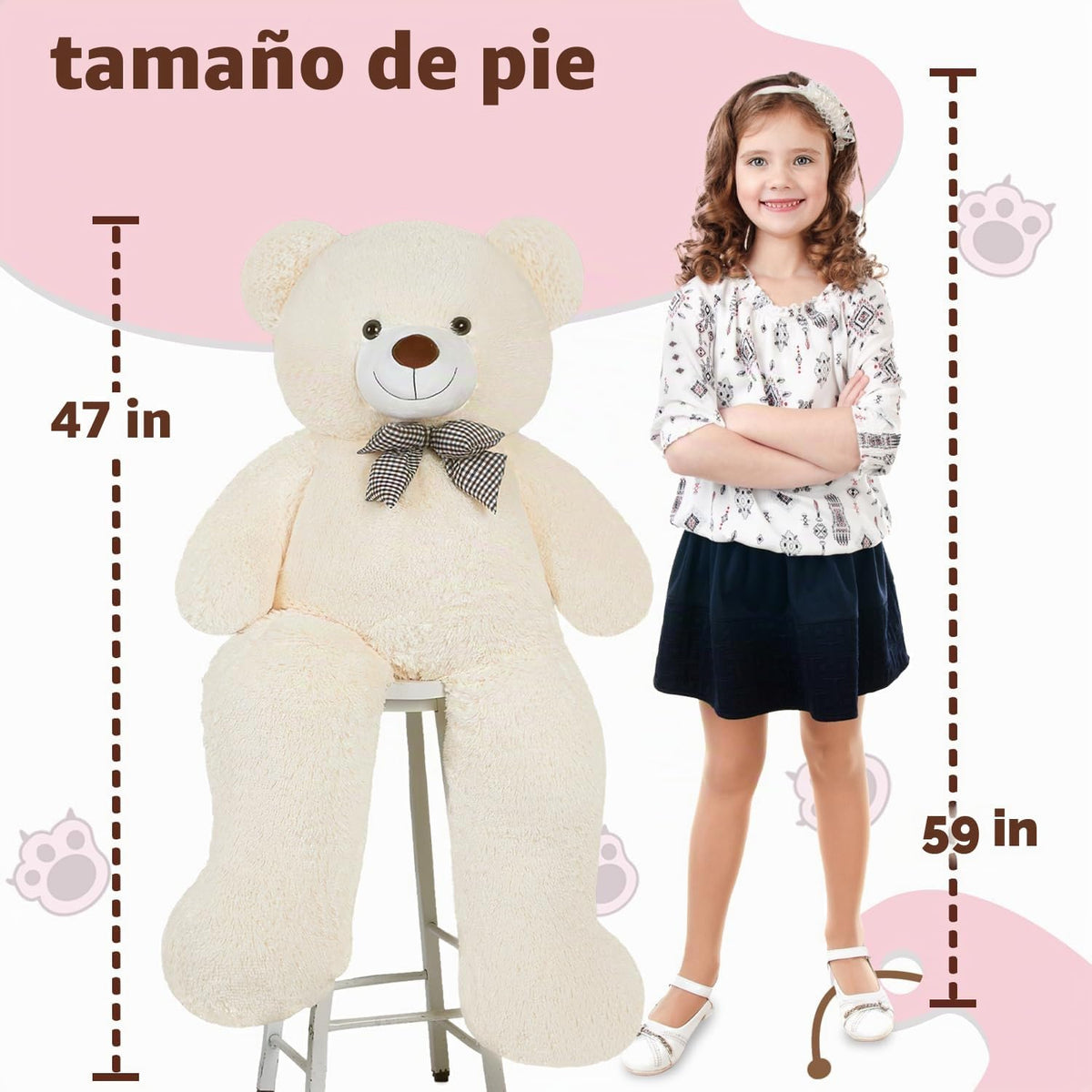 SNOWOLF Oso de peluche blanco gigante de 47" Animales de peluch...
