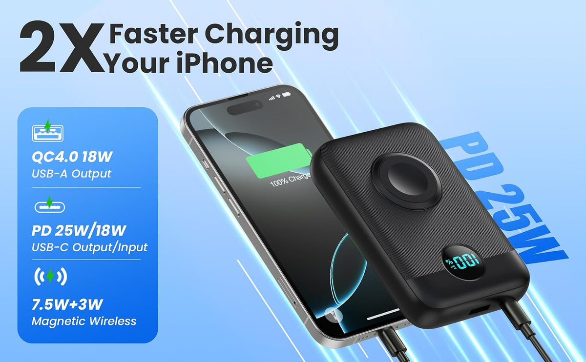 Cargador portátil magnético para iPhone y Apple Watch, 10800 mAh 25...